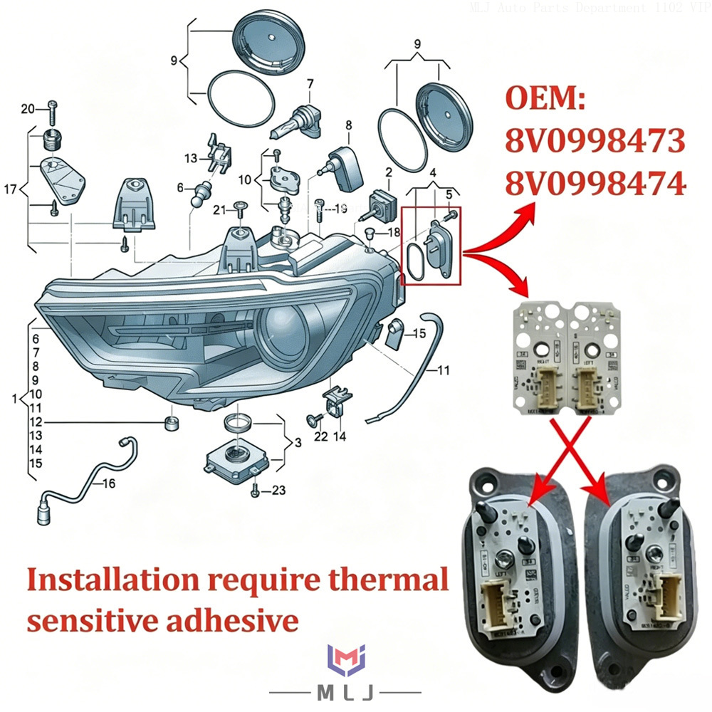 Running Headlamp - 8V0998473 8V0998474 White DRL Daytime Running
