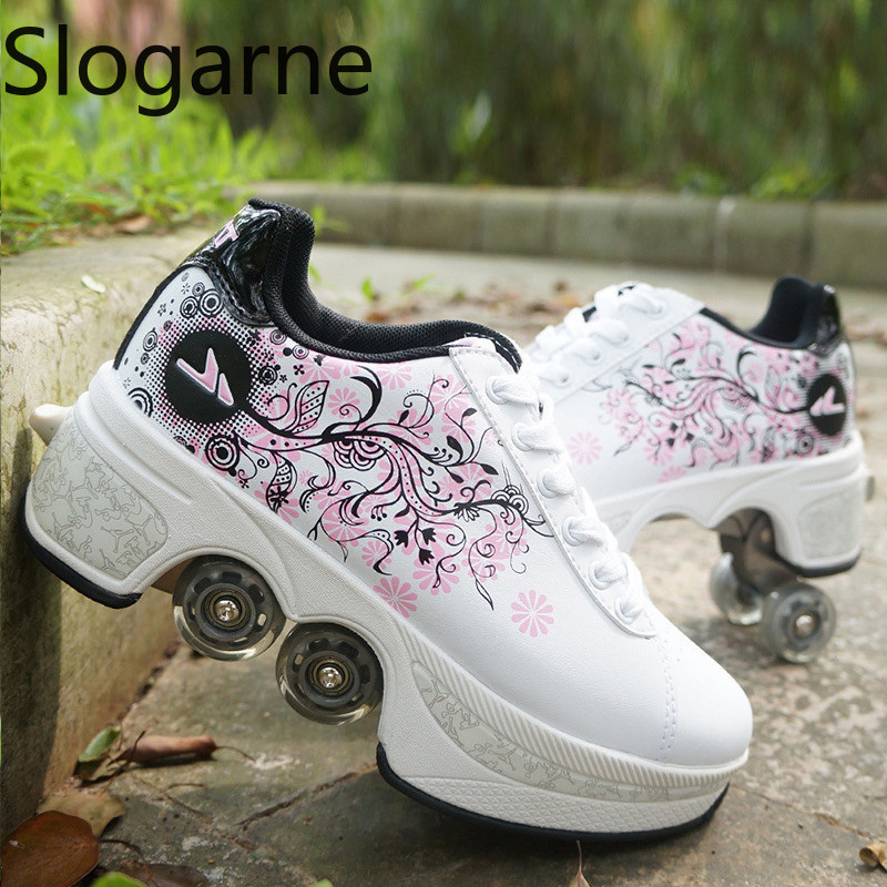 Running Shoes Men - Women 4 Wheels Deformation Roller Skates