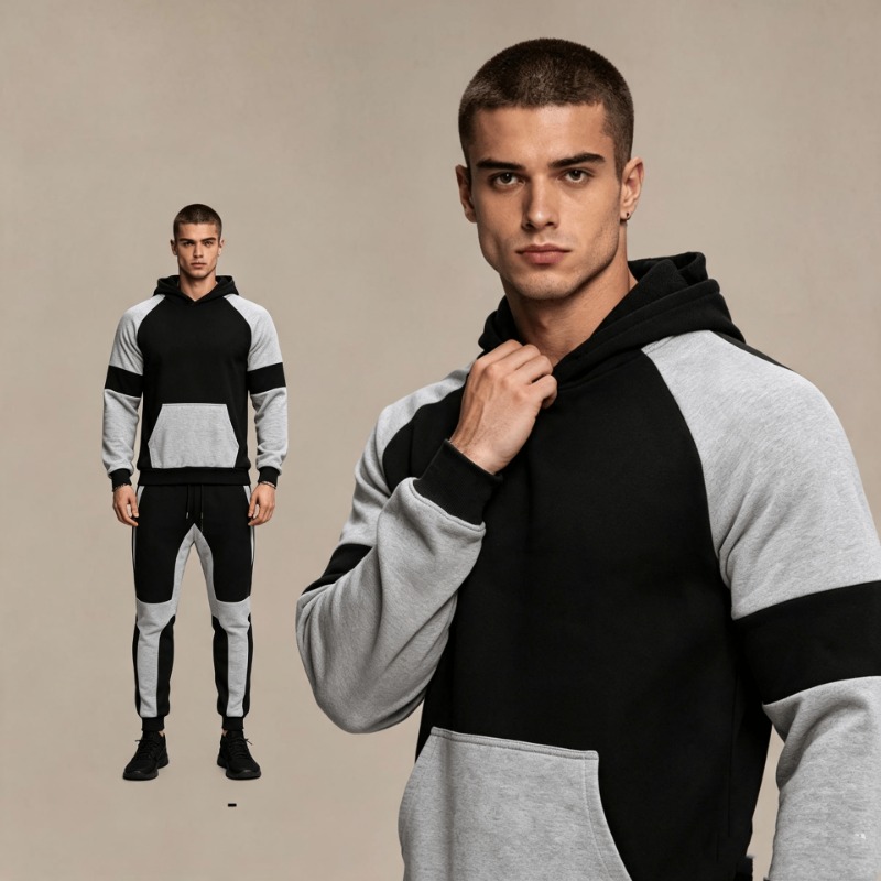 Joggers Pants - Men Color Block Hoodie And Jogger
